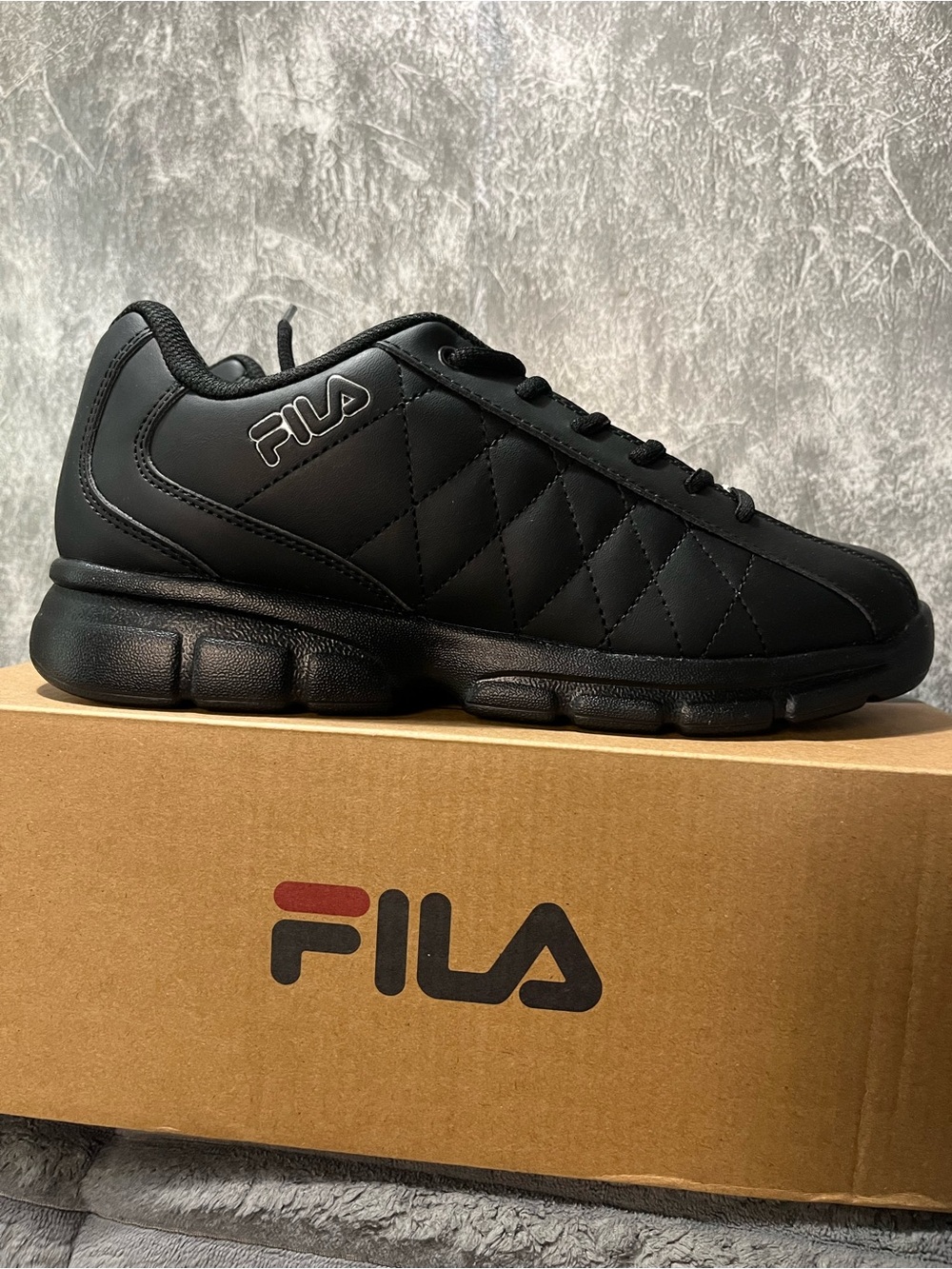 FILA Men's Quilted All-Black Low-Top Sneakers
